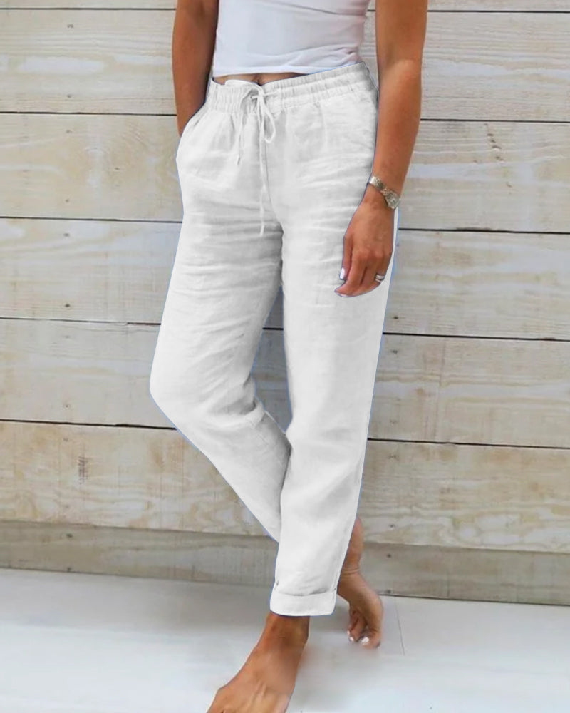 Pantalon femme large Lieke – pantalon taille haute droit, léger & élégant été