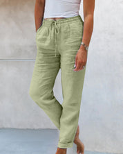 Pantalon femme large Lieke – pantalon taille haute droit, léger & élégant été