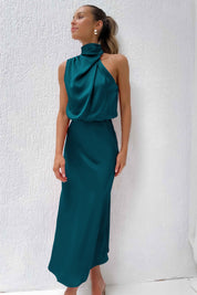 Robe halter midi satin Amelie – élégance douce & féminine