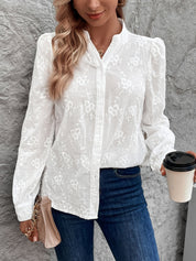 Blouse femme dentelle brodée – chemisier élégant à manches longues en coton