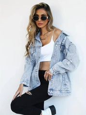 Veste denim oversize “Fay” doublée chaude | manteau en jean femme