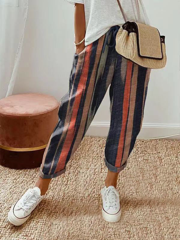Pantalon large femme d’été à imprimé – Taille élastique et coupe fluide