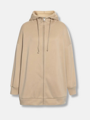 Sweat à capuche long femme avec col montant et zip – confort casual