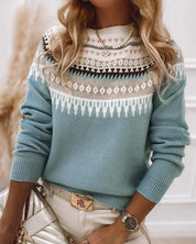 Pull femme jacquard Fair Isle – laine mélangée chaude & col rond