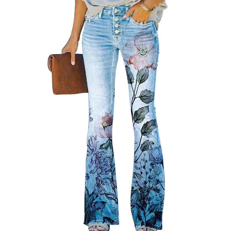 Jean Femme Flare – Taille Haute 4 Boutons avec Design Classique 5 Poches