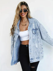 Veste denim oversize “Fay” doublée chaude | manteau en jean femme