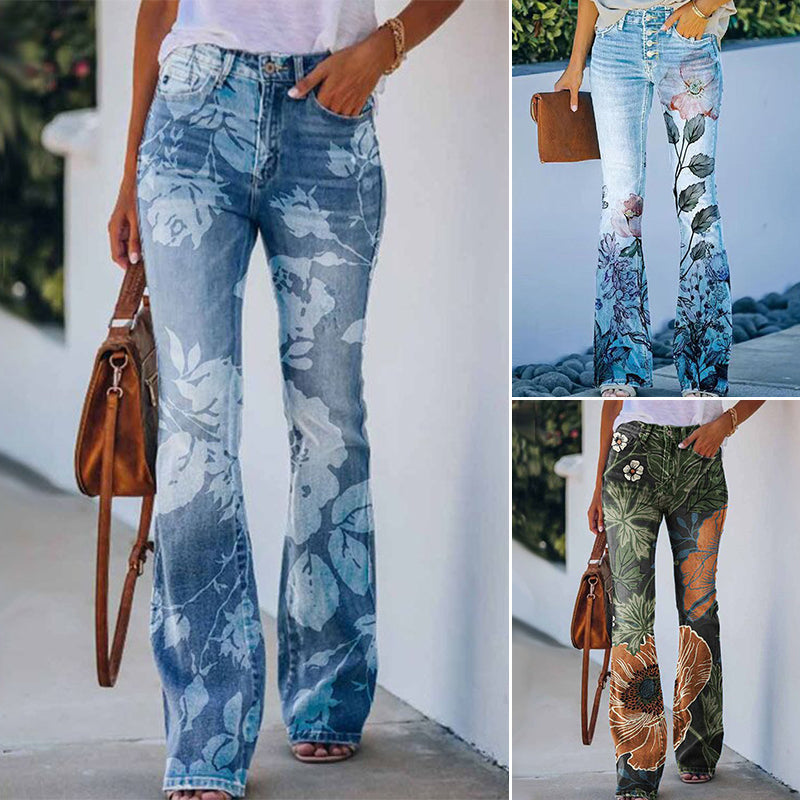 Jean Femme Flare – Taille Haute 4 Boutons avec Design Classique 5 Poches