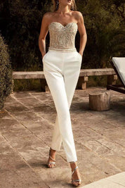 Combinaison Femme Élégante – Strapless Chic à Jambes Larges pour Soirée
