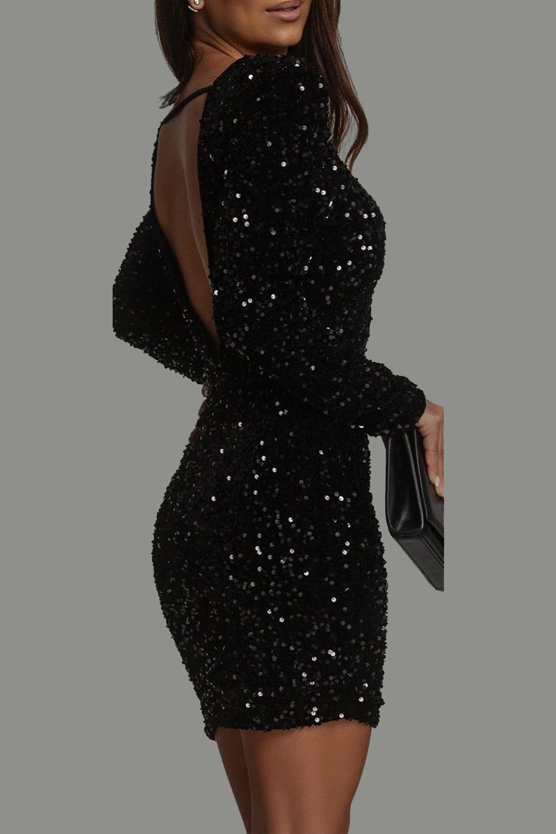 Robe mini femme à paillettes – Coupe ajustée, dos nu & manches longues | Jules Jij