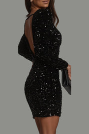 Robe mini femme à paillettes – Coupe ajustée, dos nu & manches longues | Jules Jij