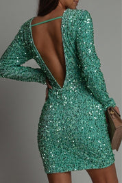 Robe mini femme à paillettes – Coupe ajustée, dos nu & manches longues | Jules Jij