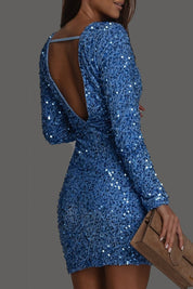 Robe mini femme à paillettes – Coupe ajustée, dos nu & manches longues | Jules Jij