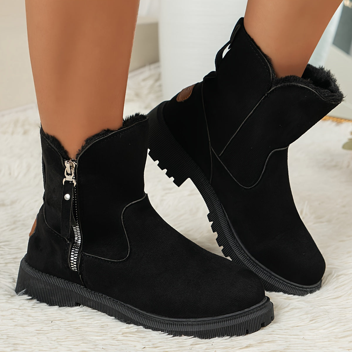 Bottines femme – bottes chaudes à doublure peluche & semelle plateforme zippée