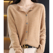 GlamourWool gilet femme en laine | Cardigan col V chic avec boutons | Look cachemire