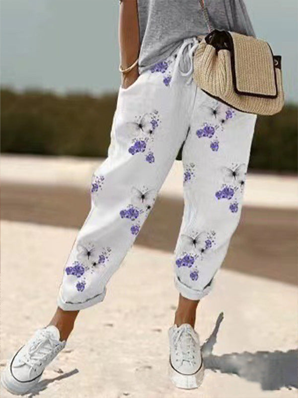 Pantalon large femme d’été à imprimé – Taille élastique et coupe fluide