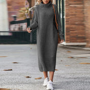 Robe midi femme en maille – col roulé & manches longues | Élégante & chaude