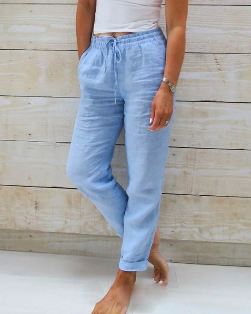 Pantalon femme large Lieke – pantalon taille haute droit, léger & élégant été