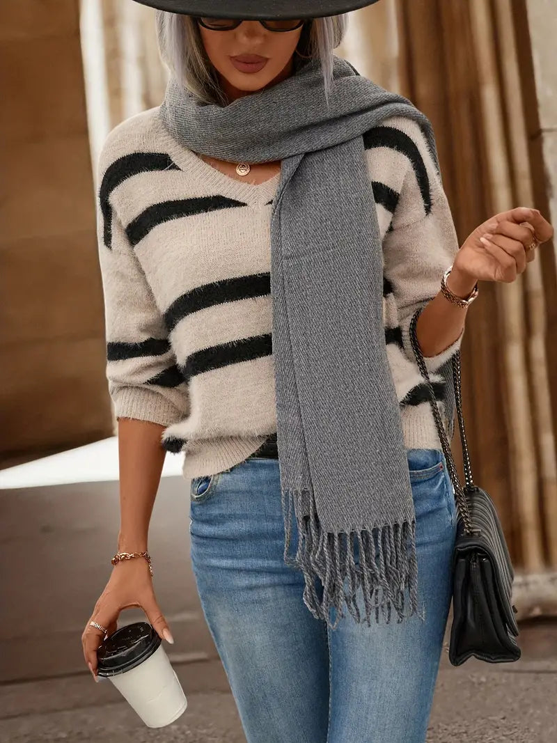 Pull femme rayé Marla – pull doux en maille avec coupe décontractée automne