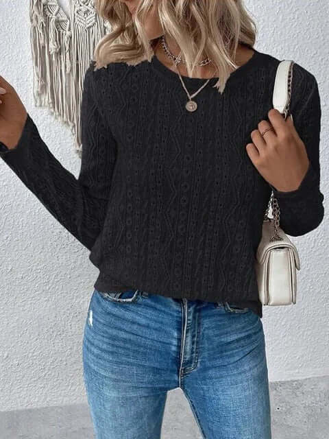 Blouse dentelle élégante broderie manches longues – Coton doux & détails luxe