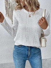 Blouse dentelle élégante broderie manches longues – Coton doux & détails luxe