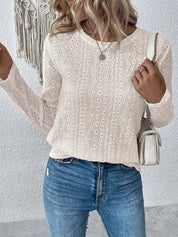 Blouse dentelle élégante broderie manches longues – Coton doux & détails luxe
