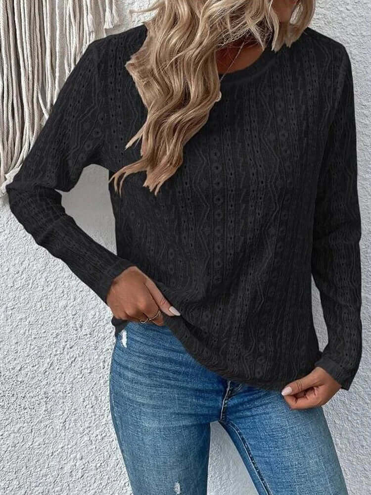 Blouse dentelle élégante broderie manches longues – Coton doux & détails luxe
