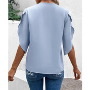 Blouse femme col V dentelle – haut élégant été en tissu léger et respirant