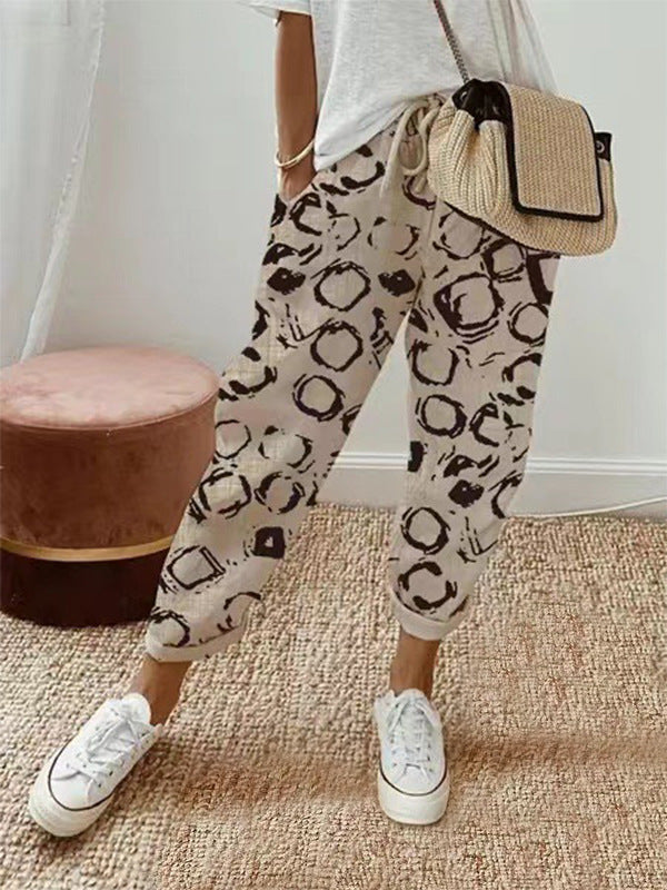 Pantalon large femme d’été à imprimé – Taille élastique et coupe fluide
