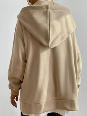 Sweat à capuche long femme avec col montant et zip – confort casual