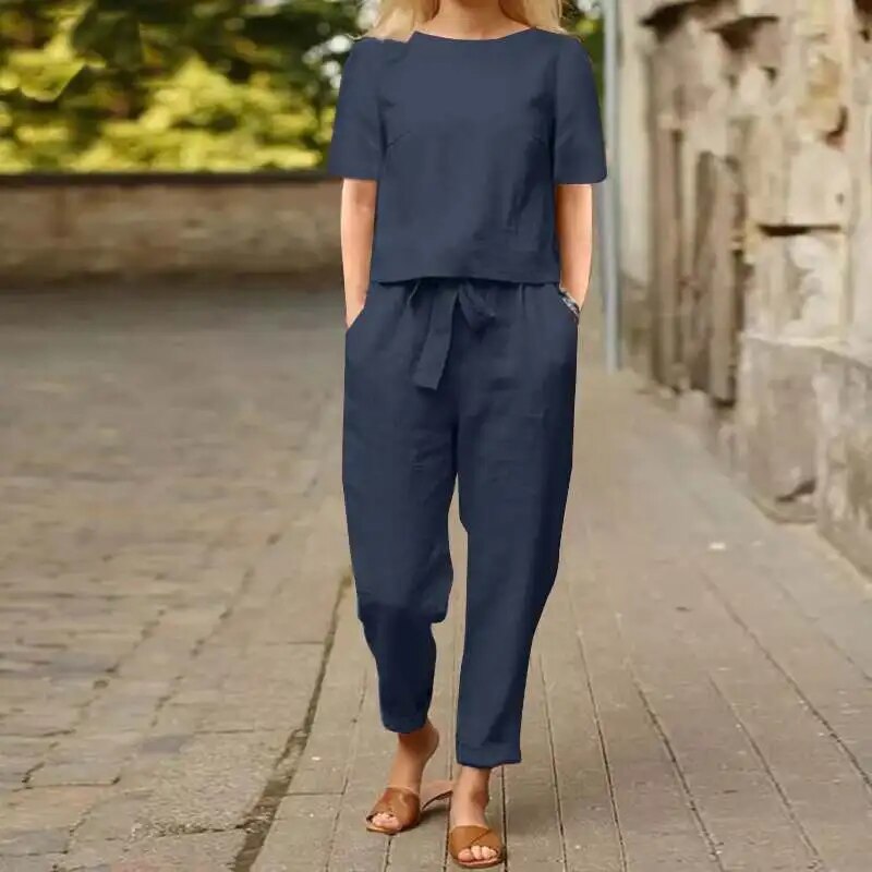 Combinaison femme Shanelle en lin coton – Coupe ample, jambes larges & cordon