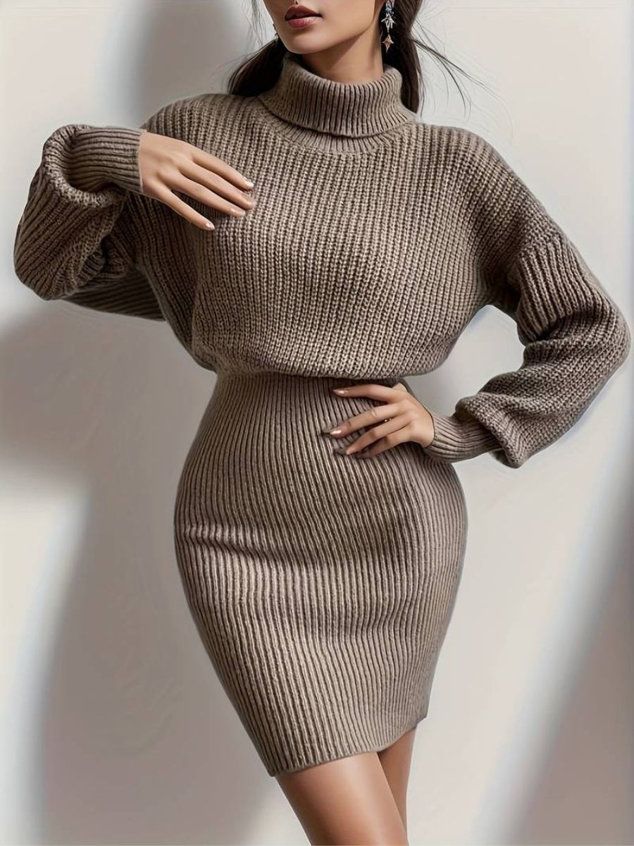 Robe pull mini femme à col roulé – ajustée, chaude et élégante