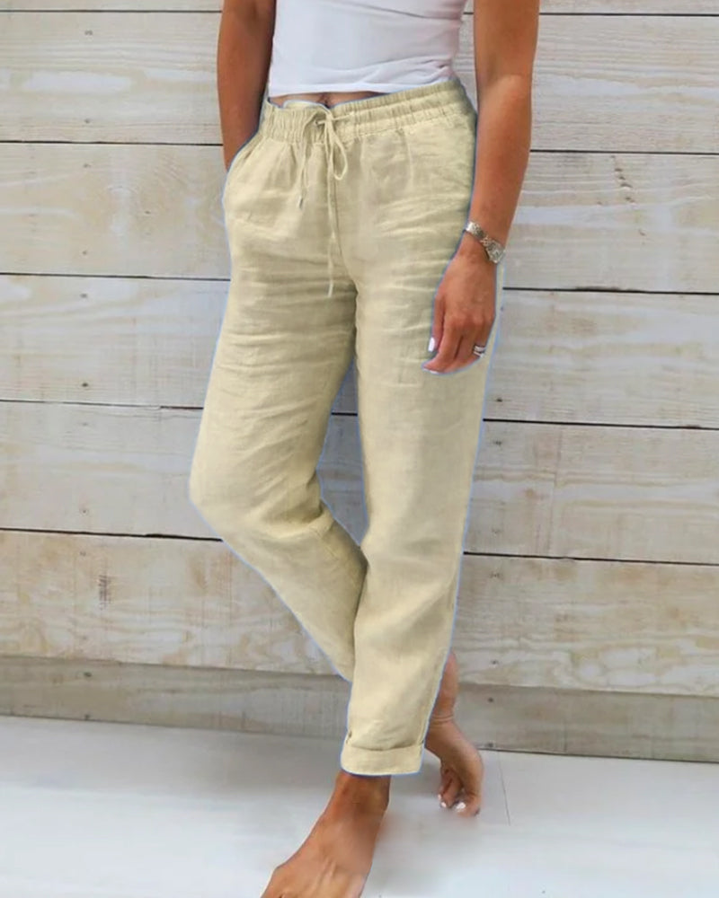 Pantalon femme large Lieke – pantalon taille haute droit, léger & élégant été