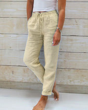 Pantalon femme large Lieke – pantalon taille haute droit, léger & élégant été