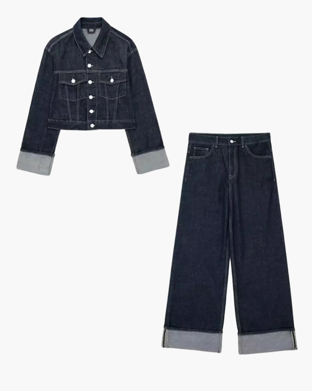 Ensemble Oversize en Denim Foncé Femme – Détails Contrastés & Style Tendance