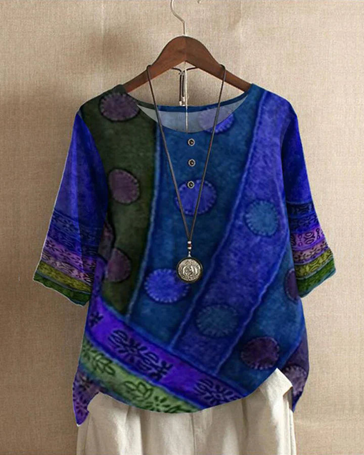Top femme Ritva style boho oversize – Imprimé unique et léger