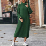 Robe midi femme en maille – col roulé & manches longues | Élégante & chaude
