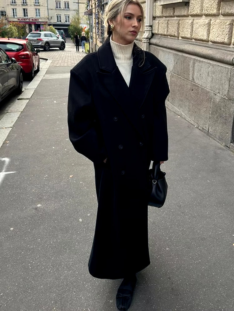 Manteau oversize femme à double boutonnage – Long revers statement pour automne