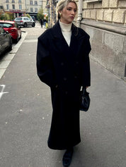 Manteau oversize femme à double boutonnage – Long revers statement pour automne