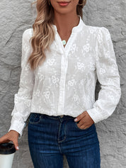 Blouse femme dentelle brodée – chemisier élégant à manches longues en coton