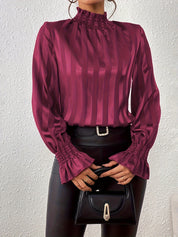 Blouse Noëlle femme – satin élégant à col froncé & manches longues