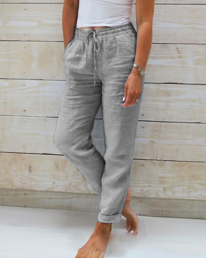 Pantalon femme large Lieke – pantalon taille haute droit, léger & élégant été