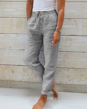 Pantalon femme large Lieke – pantalon taille haute droit, léger & élégant été