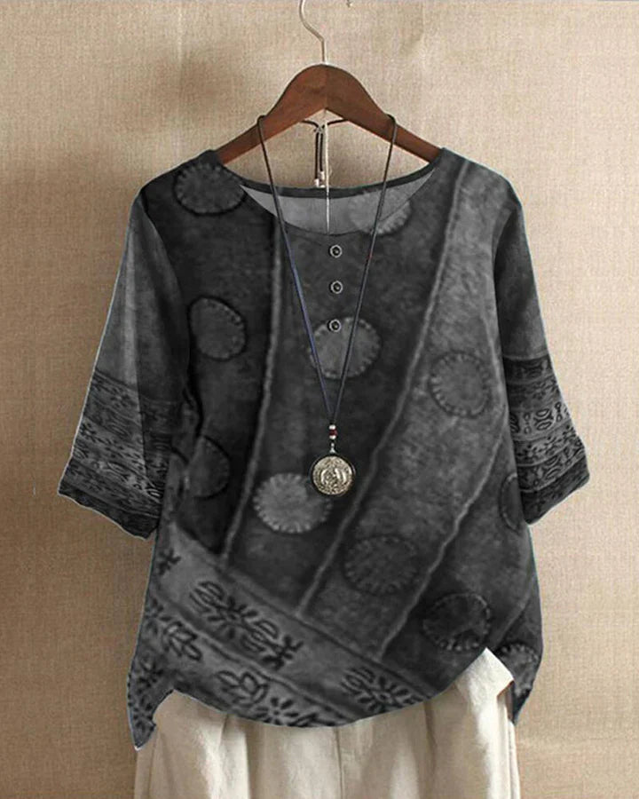Top femme Ritva style boho oversize – Imprimé unique et léger