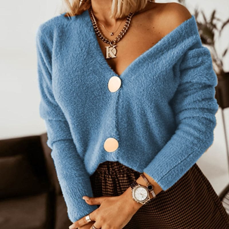 cardigan femme TWINKS – gilet maille douce, col V & boutons oversize mode