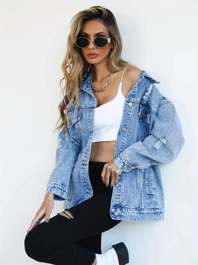 Veste denim oversize “Fay” doublée chaude | manteau en jean femme