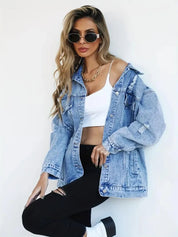 Veste denim oversize “Fay” doublée chaude | manteau en jean femme
