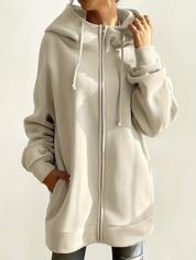 Sweat à capuche long femme avec col montant et zip – confort casual