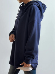 Sweat à capuche long femme avec col montant et zip – confort casual