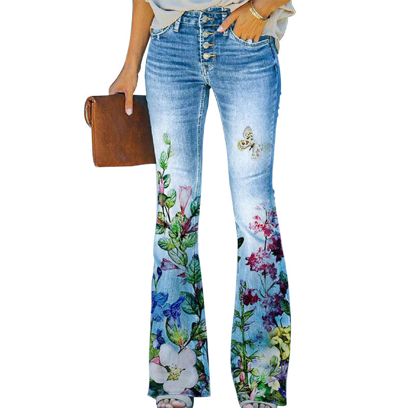 Jean Femme Flare – Taille Haute 4 Boutons avec Design Classique 5 Poches