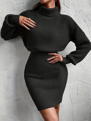 Robe pull mini femme à col roulé – ajustée, chaude et élégante